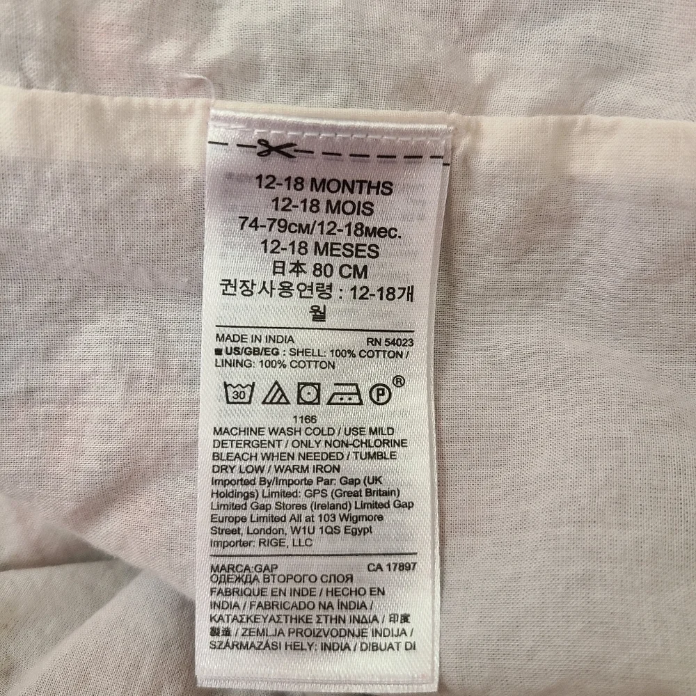 Baby Gap Cotton Plaid Long Sleeve Dress Size 12-18 Months